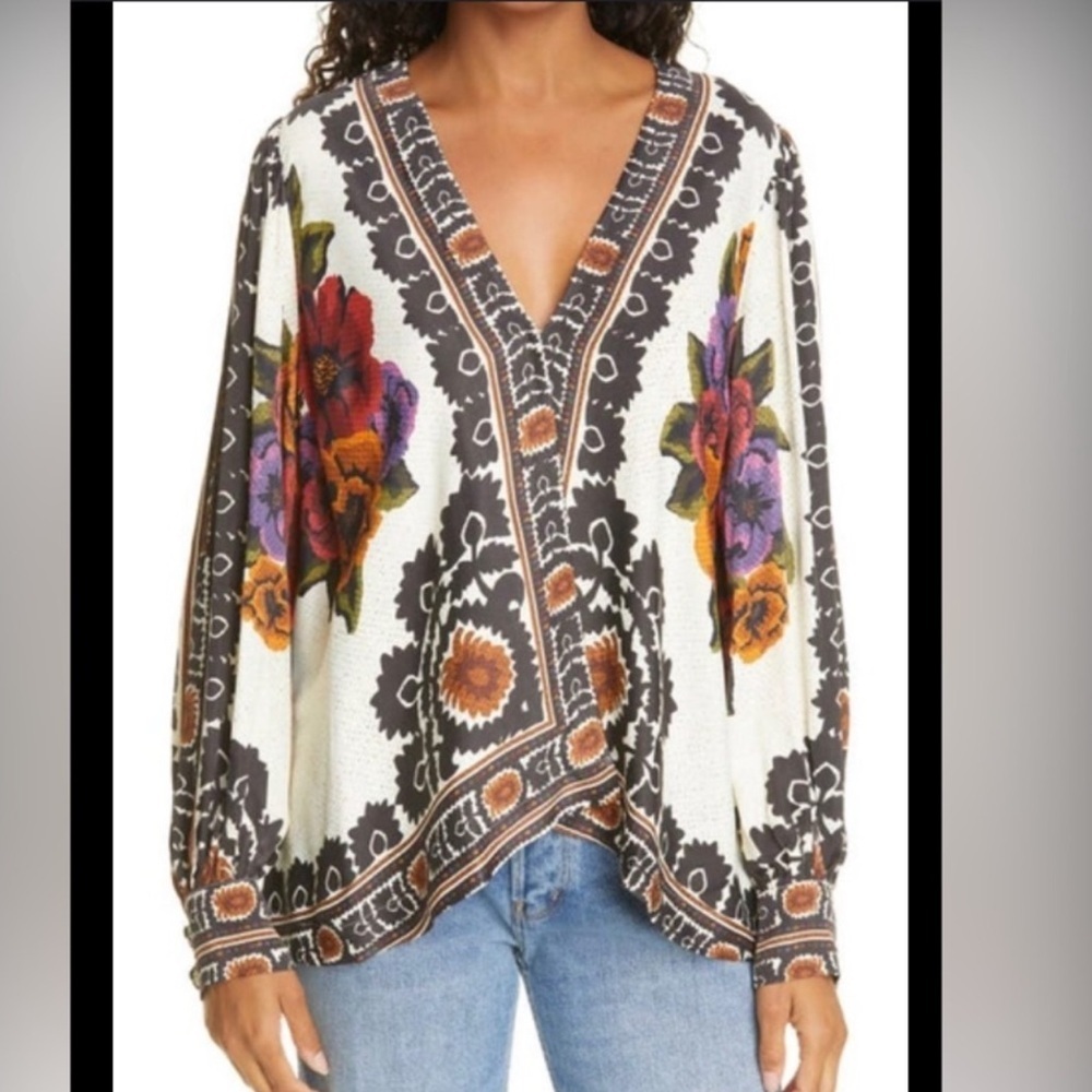 Farm Rio Flower Tapestry Blouse
